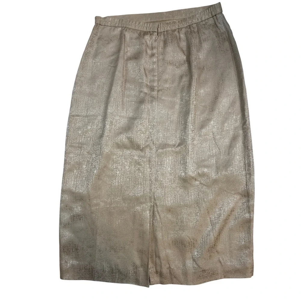 Adrianna Papell Womens 10‎ Silk Midi Pencil Skirt Champagne Gold Metallic Sz 10